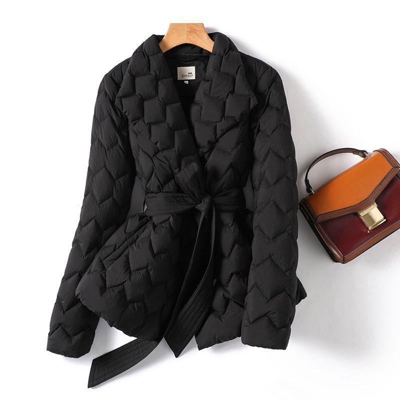 Winter Ripple-stitching Jacket With Belt Fashion Warm Pockets Lapel Coat Women's Temperament Lightweight Outwear Clothing    Home Decor Supply | Online Retail | ShoreShopper.com