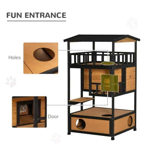Wooden Outdoor Cat House, Wild Cat Shelter Kitten Tree - ShoreCo.Shop