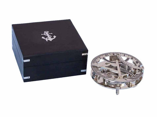 Chrome Round Sundial Compass with Black Rosewood Box 6""    Home Decor Supply | Online Retail | ShoreShopper.com