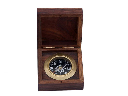 Antique Brass Black Desk Compass with Rosewood Box 3""    Home Decor Supply | Online Retail | ShoreShopper.com