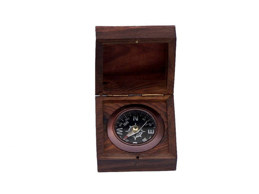 Antique Copper Black Desk Compass with Rosewood Box 3""    Home Decor Supply | Online Retail | ShoreShopper.com