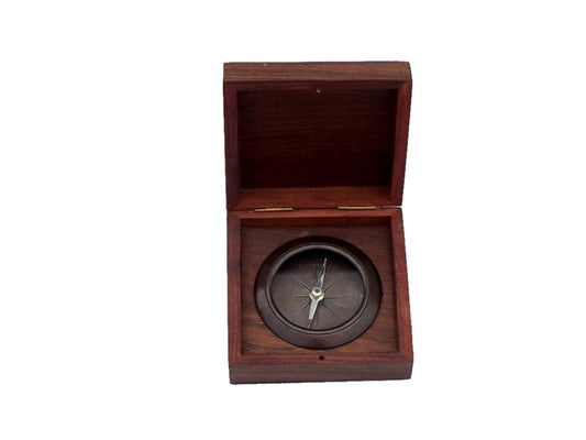 Antique Copper Captains Desk Compass with Rosewood Box 4""    Home Decor Supply | Online Retail | ShoreShopper.com