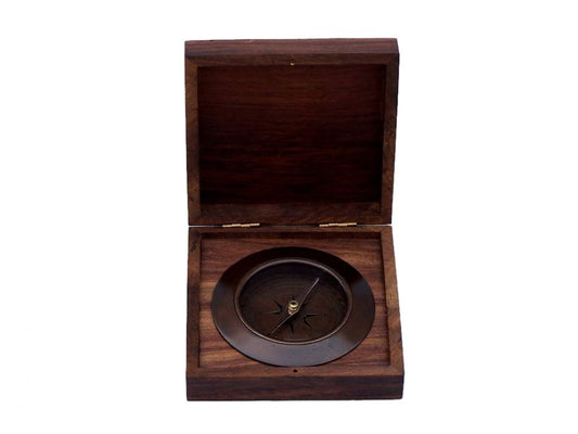 Antique Copper Admirals Desk Compass with Rosewood Box 5""    Home Decor Supply | Online Retail | ShoreShopper.com