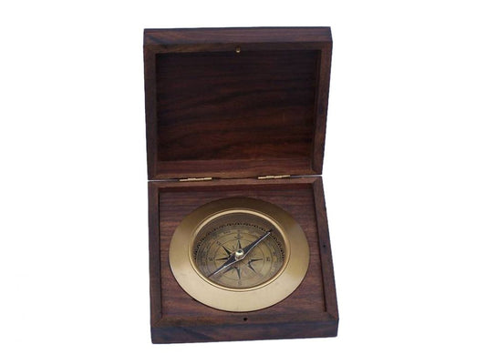 Antique Brass Admirals Desk Compass with Rosewood Box 5""    Home Decor Supply | Online Retail | ShoreShopper.com