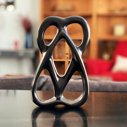 Handcrafted 8-inch Soapstone Connected Hearts Sculpture in Black - Smolart    Home Decor Supply | Online Retail | ShoreShopper.com