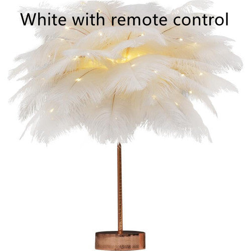 Nordic Feather Table Lamp w/ Remote Control - Dimmable LED Bedside Light - ShoreCo.Shop
