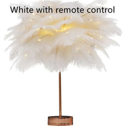Nordic Feather Table Lamp w/ Remote Control - Dimmable LED Bedside Light - ShoreCo.Shop
