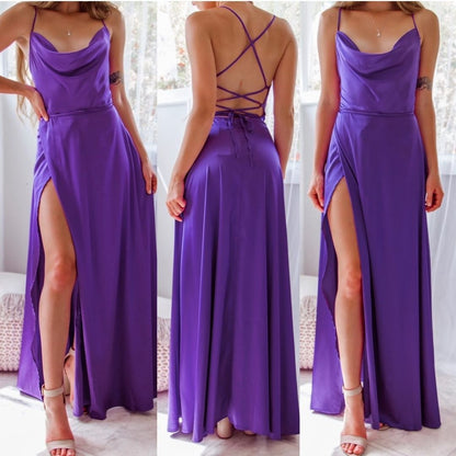 Summer Sexy Slimming Backless Strap Long Split Dress Women's Fashion High Waist Belted Gown V-neck    Home Decor Supply | Online Retail | ShoreShopper.com
