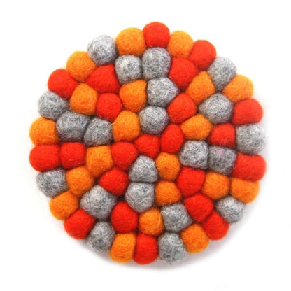 Hand Crafted Felt Ball Trivets from Nepal: Round Chakra, Oranges - Global Groove (T)    Home Decor Supply | Online Retail | ShoreShopper.com