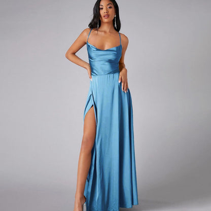 Summer Sexy Slimming Backless Strap Long Split Dress Women's Fashion High Waist Belted Gown V-neck    Home Decor Supply | Online Retail | ShoreShopper.com