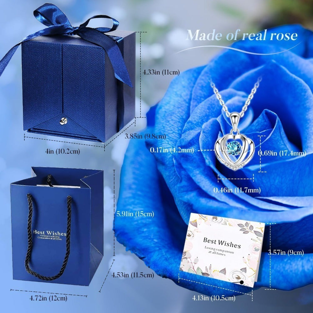 Preserved Real Rose | Perfect Eternal Flowers Rose Gifts with Necklace for Mom, Girlfriend for Mother'S Day, Valentine's, Anniversary, Thanksgiving, or Christmas | Blue Color, Metal Material    Home Decor Supply | Online Retail | ShoreShopper.com