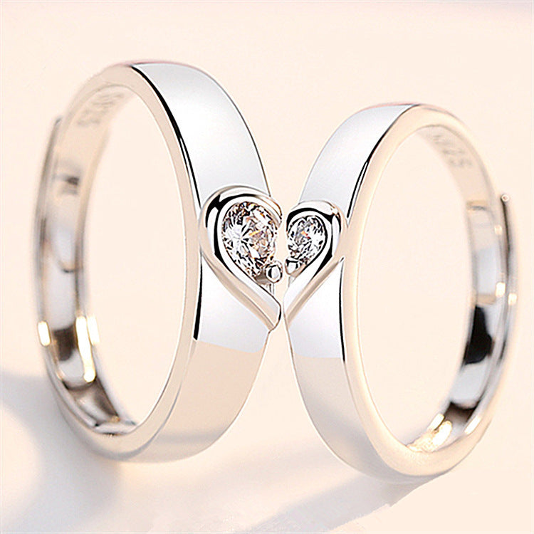 Silver heart diamond ring couple love wedding ring engagement diamond ring men and women marriage wedding heart    Home Decor Supply | Online Retail | ShoreShopper.com