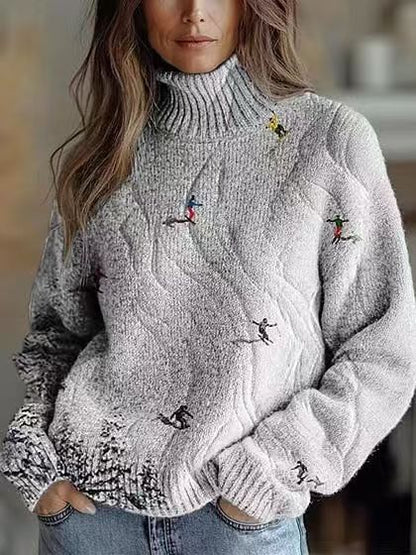 Elegant 3D Floral Print Turtleneck Sweater - Cozy Long Sleeve Pullover    Home Decor Supply | Online Retail | ShoreShopper.com