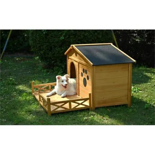 Outdoor Wooden Dog House with Porch & Asphalt Roof 48" Medium - ShoreCo.Shop