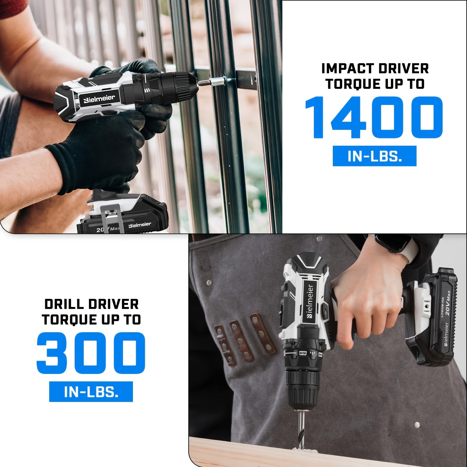 Bielmeier 20V 3/8" Drill And 1/4" Impact Driver Combo Kit, Featuring a Driving Speed of 3200RPM And a Drilling Speed of 1500RPM, Designed to Be Lightweight, with Two Speed Settings, Including 33pcs of Drive Bits And Sockets, - ShoreCo.Shop