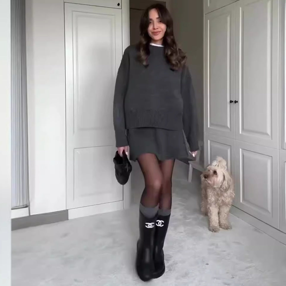 Sweater Skirt Sets For Women 2 Pieces Knit Casual Versatile Long Sleeve Pullover Elegant Solid High Waist Mini Skirt Outfit    Home Decor Supply | Online Retail | ShoreShopper.com