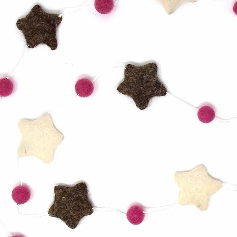 Hand Crafted Felt from Nepal: Stars Garland, Grey/Pink    Home Decor Supply | Online Retail | ShoreShopper.com