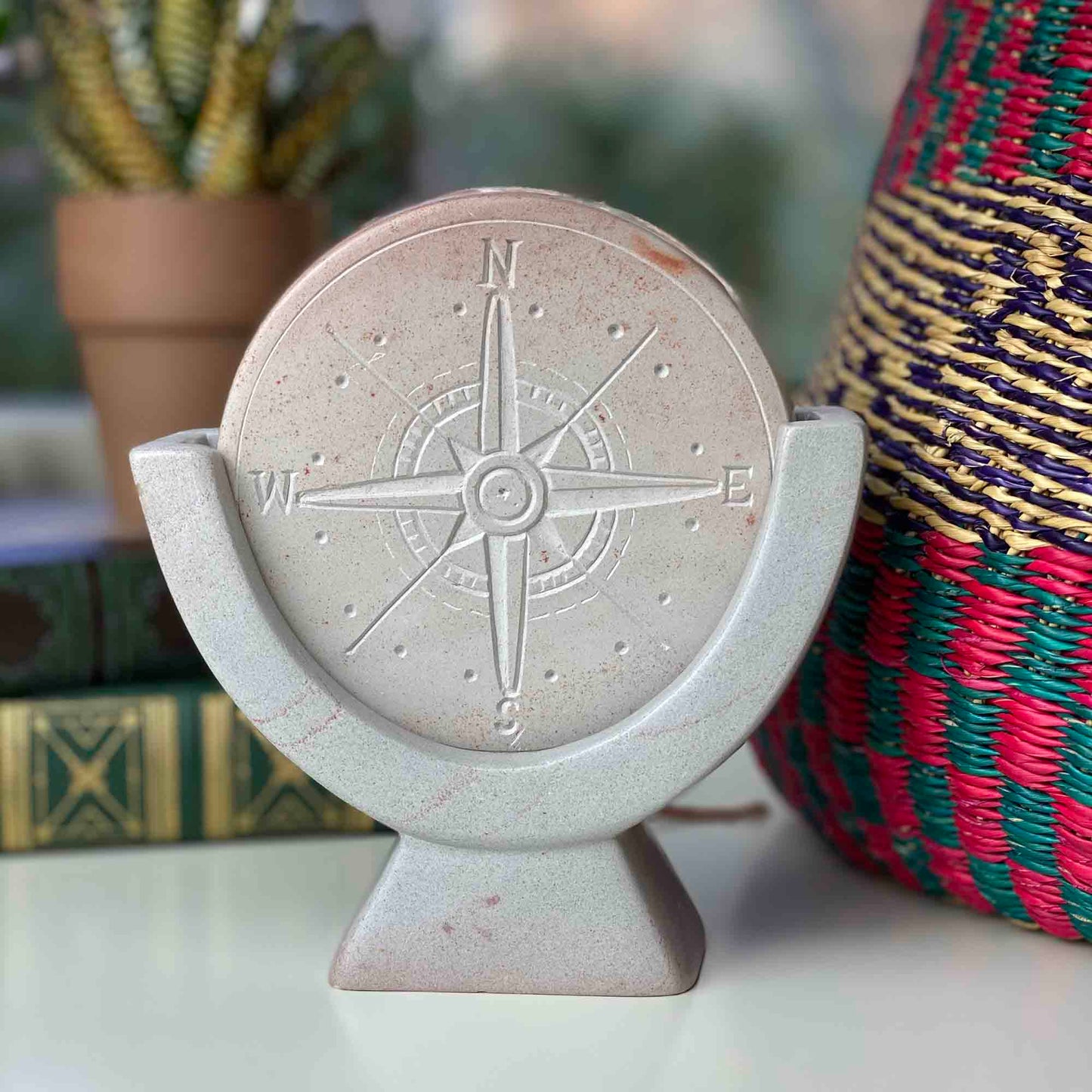 Compass Soapstone Sculpture, Light Gray Stone    Home Decor Supply | Online Retail | ShoreShopper.com