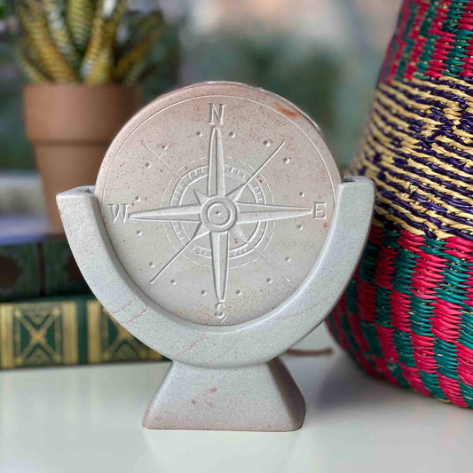 Compass Soapstone Sculpture, Light Gray Stone    Home Decor Supply | Online Retail | ShoreShopper.com