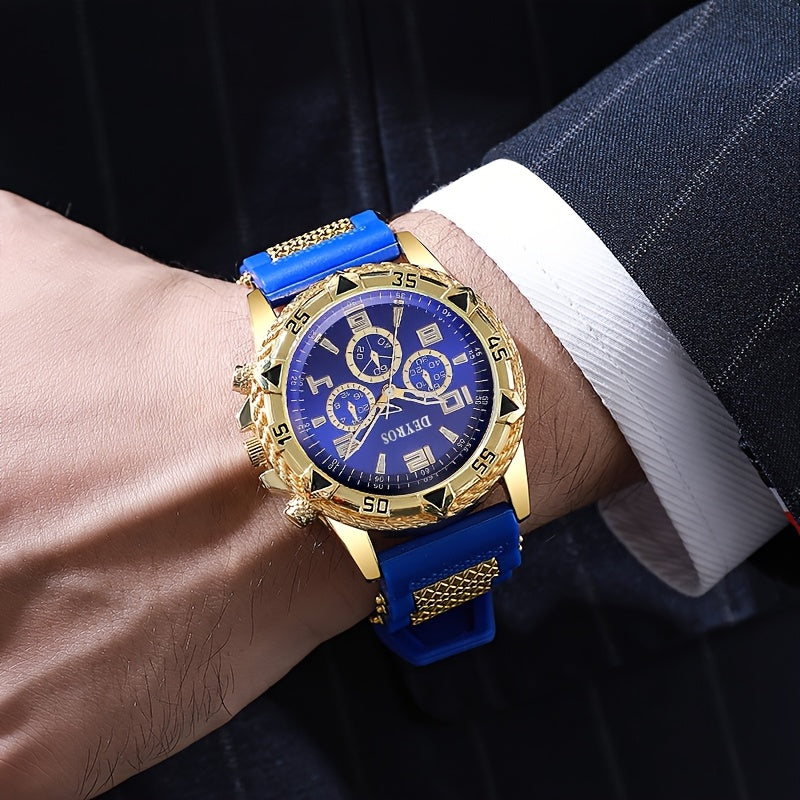 2pcs Men'S Luxury Watches | Golden/Tone Dial, Quartz Movement, Non-water Resistant, Zinc Alloy Case, Silica Gel Strap - Ideal for Business, Sports, Everyday Use | Perfect Gift for Dad, Husband, Boyfriend on Birthday, Father'S    Home Decor Supply | Online Retail | ShoreShopper.com