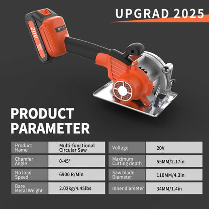 5-inch Brushless Circular Saw Kit - 20V Dual Smart Batteries And Battery Charger, Comes with 6 Saw Blades, Two Adjustable 45° Cutting Depths, Up to 6900 RPM - Ideal for Woodworking And Garden Projects.Christmas Gift, Shipped - ShoreCo.Shop