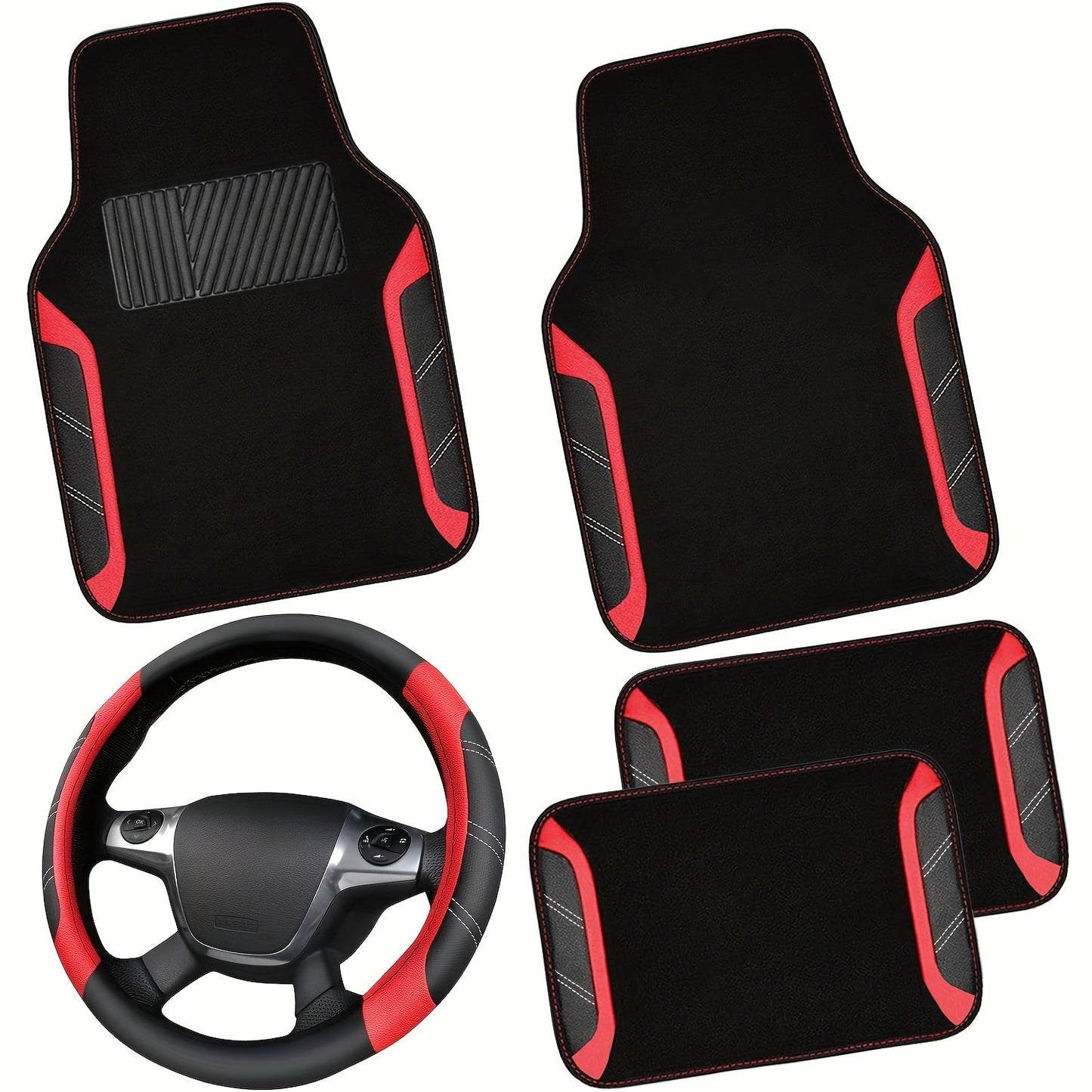 Steering Wheel Cover And Waterproof Car Floor Mats, Microfiber Universal Car Combo Fit for 95% Sedan, SUV, Cars, 14.5-15inch Sporty Anti-Slip Safety Comfortable Design    Home Decor Supply | Online Retail | ShoreShopper.com