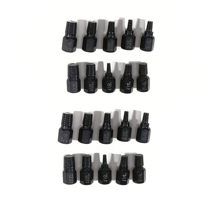 20pcs Industrial Screw Extractor Set: Alloy Steel Damaged Screw Removal Kit, Metal Easy-Out Drill Bits, Broken Bolt Stud Extractor Tools, Multi-Groove Screw Extractor Set, Suitable for Bolt Stud Tubes 1/8"-13/32", Local Wareh - ShoreCo.Shop
