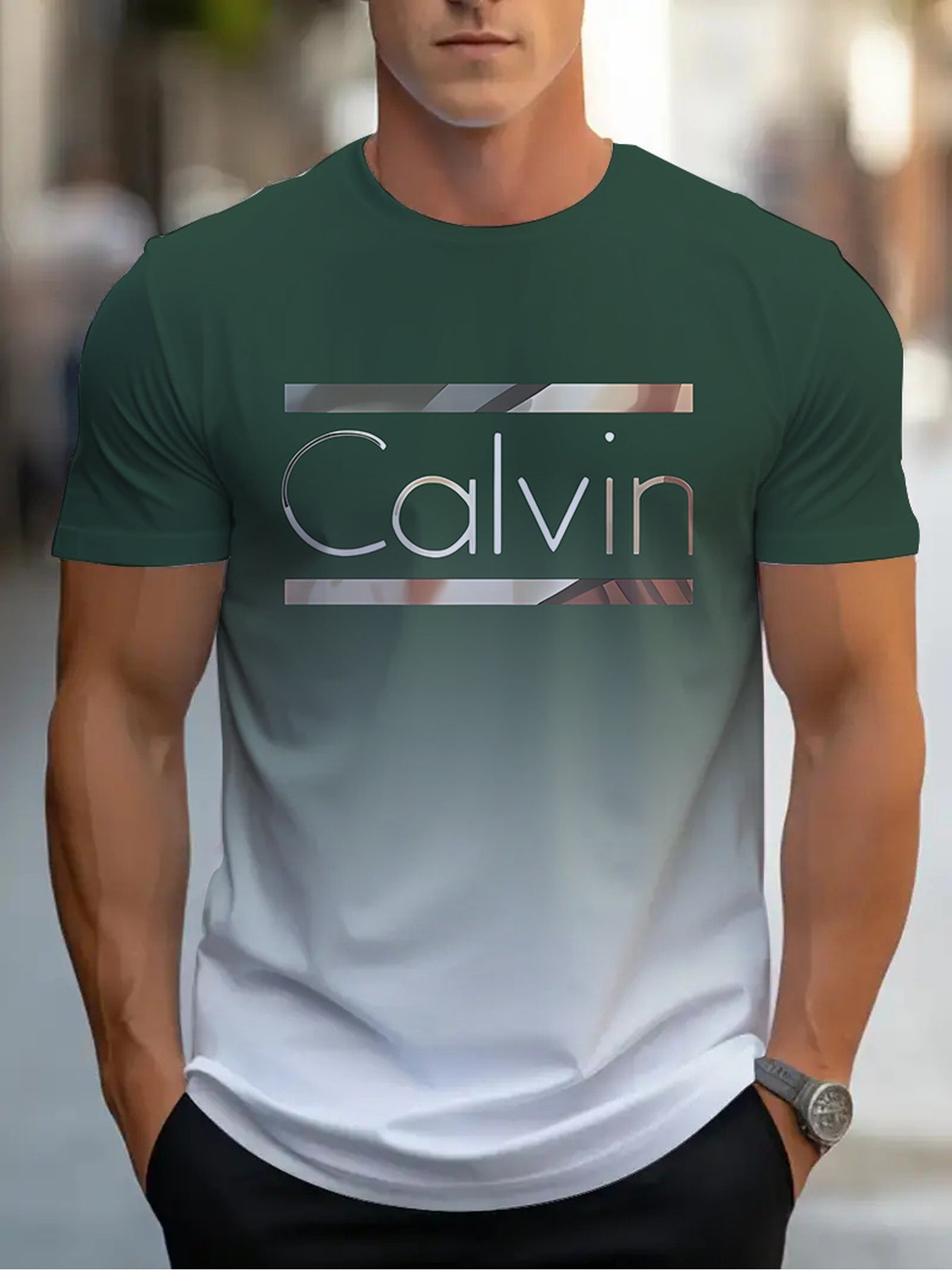 Summer Men'S 3D Digital Printing, Cool Gradual Change: "Calvin" Printed T-Shirt, Casual And Comfortable Versatile Men'S Round Neck Short Sleeves, Suitable for Daily And Sports Wear    Home Decor Supply | Online Retail | ShoreShopper.com