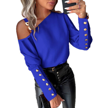 Fashion Lantern Sleeve Button Splicing Shirt Women Elegant Office Commuter O Neck Blouse Female Fall Spring Daily Casual Tops    Home Decor Supply | Online Retail | ShoreShopper.com