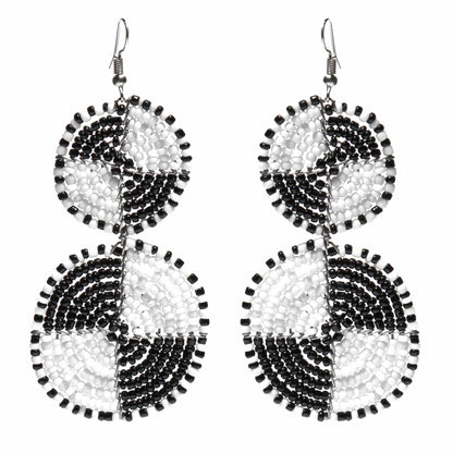 Maasai Bead Double Circle Dangle Earrings, White and Black    Home Decor Supply | Online Retail | ShoreShopper.com