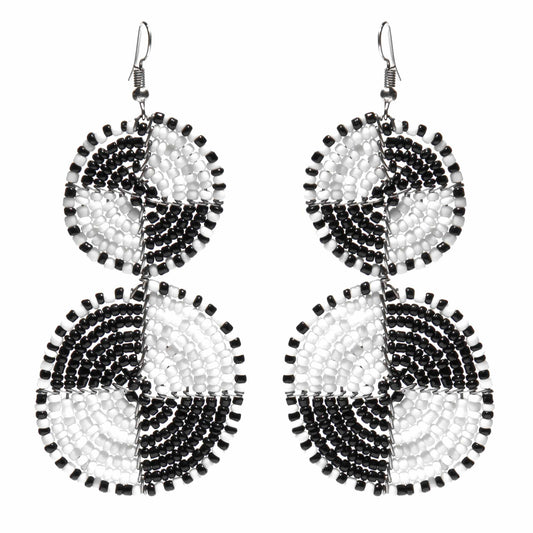 Maasai Bead Double Circle Dangle Earrings, White and Black    Home Decor Supply | Online Retail | ShoreShopper.com