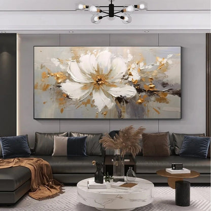 Abstract Flower Oil Painting On Canvas Large Wall Art Minimalist Floral Art Handmade Painting White Modern Home Decor For Living Room    Home Decor Supply | Online Retail | ShoreShopper.com