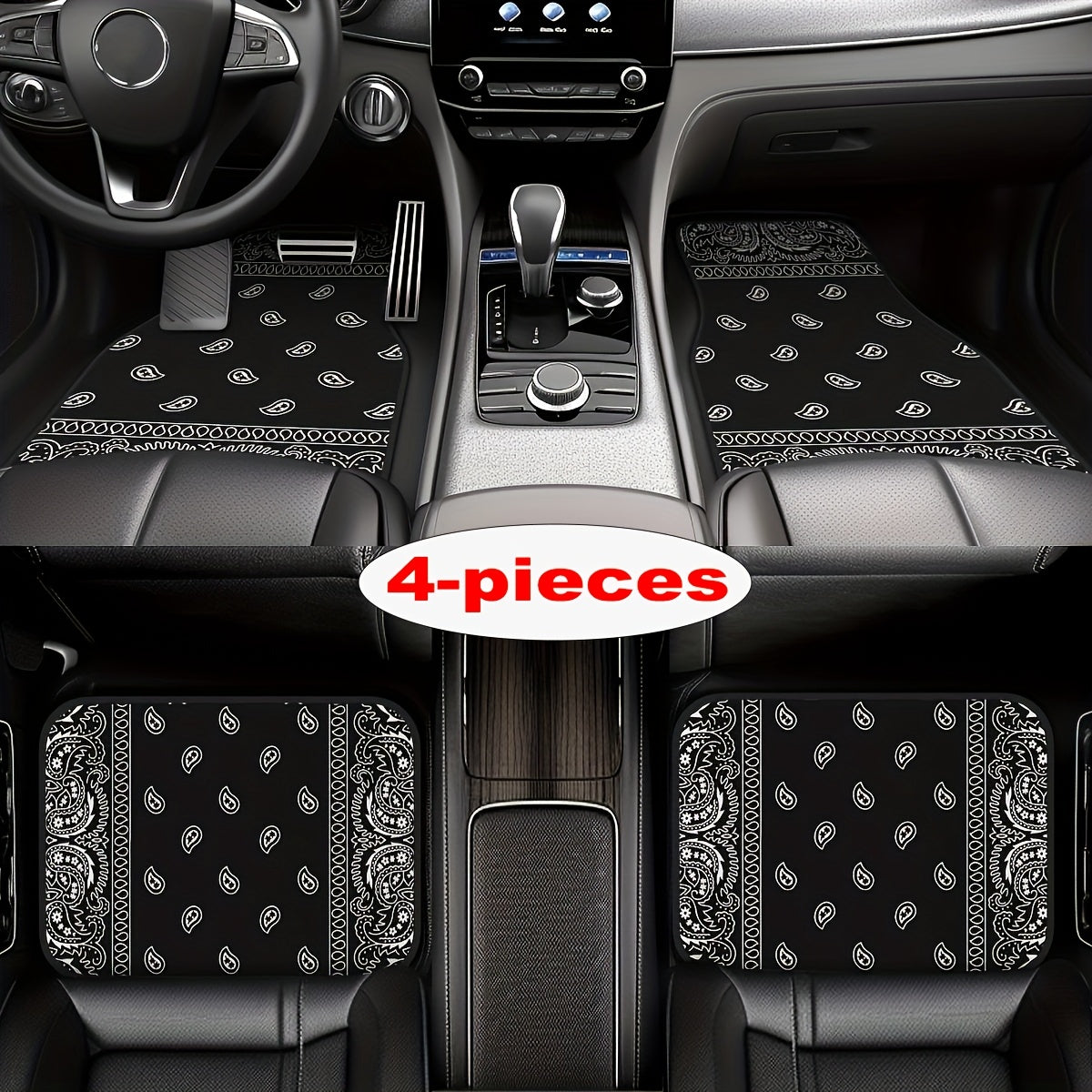 [Black Retro Car Carpets] 4pcs Set Of Black Retro Patterned Car Carpets, Four-season Vehicle Carpets, with Anti-slip Base, Easy to Clean Car Interior Accessories, Suitable for All Car Models    Home Decor Supply | Online Retail | ShoreShopper.com