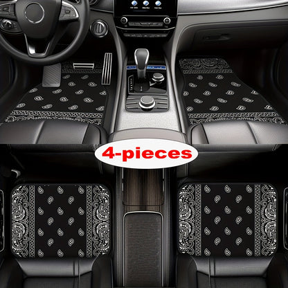 [Black Retro Car Carpets] 4pcs Set Of Black Retro Patterned Car Carpets, Four-season Vehicle Carpets, with Anti-slip Base, Easy to Clean Car Interior Accessories, Suitable for All Car Models    Home Decor Supply | Online Retail | ShoreShopper.com