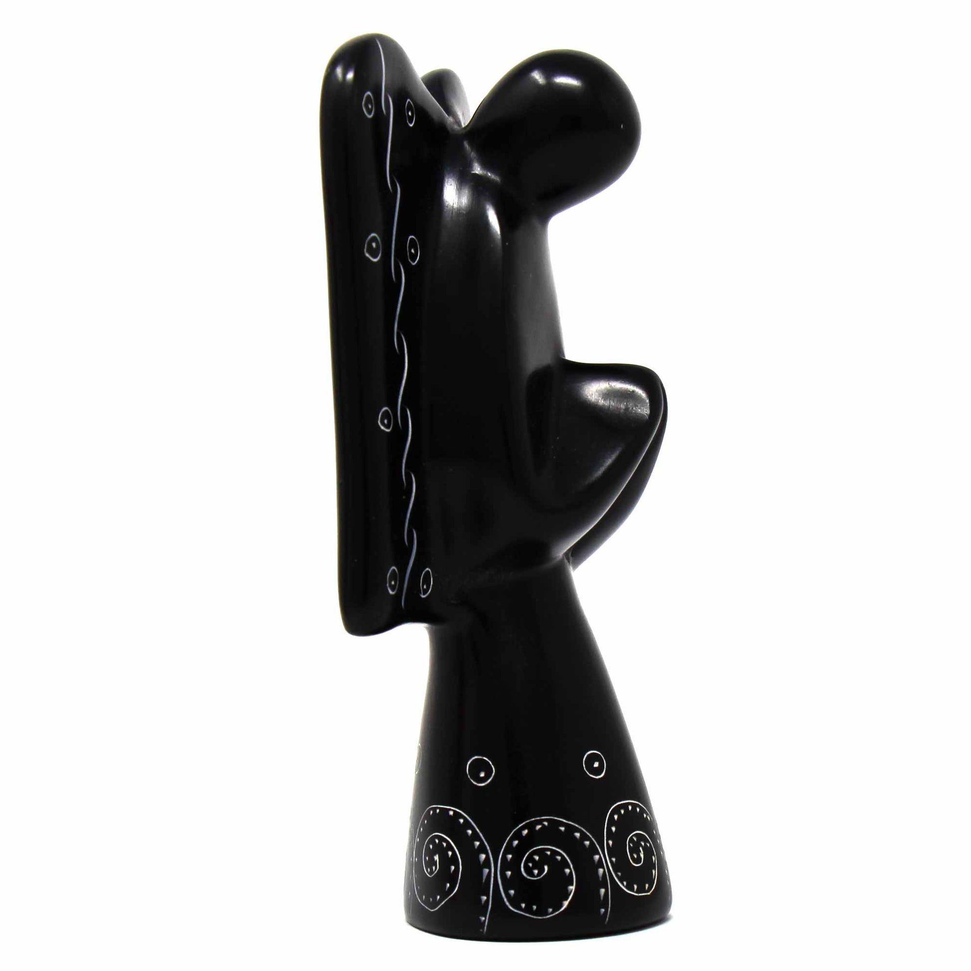 Soapstone Angel Sculpture - Black Finish with Etch Design    Home Decor Supply | Online Retail | ShoreShopper.com
