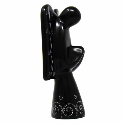 Soapstone Angel Sculpture - Black Finish with Etch Design    Home Decor Supply | Online Retail | ShoreShopper.com