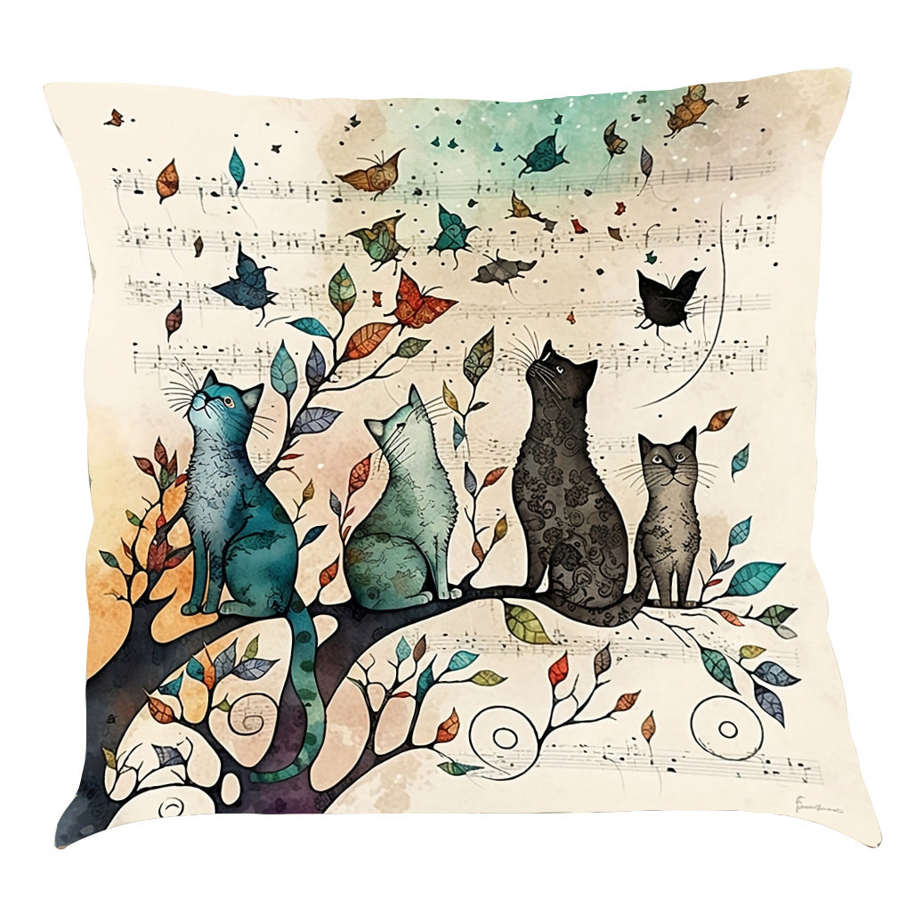 Musical Cats Printed Cotton Linen Pillowcase    Home Decor Supply | Online Retail | ShoreShopper.com