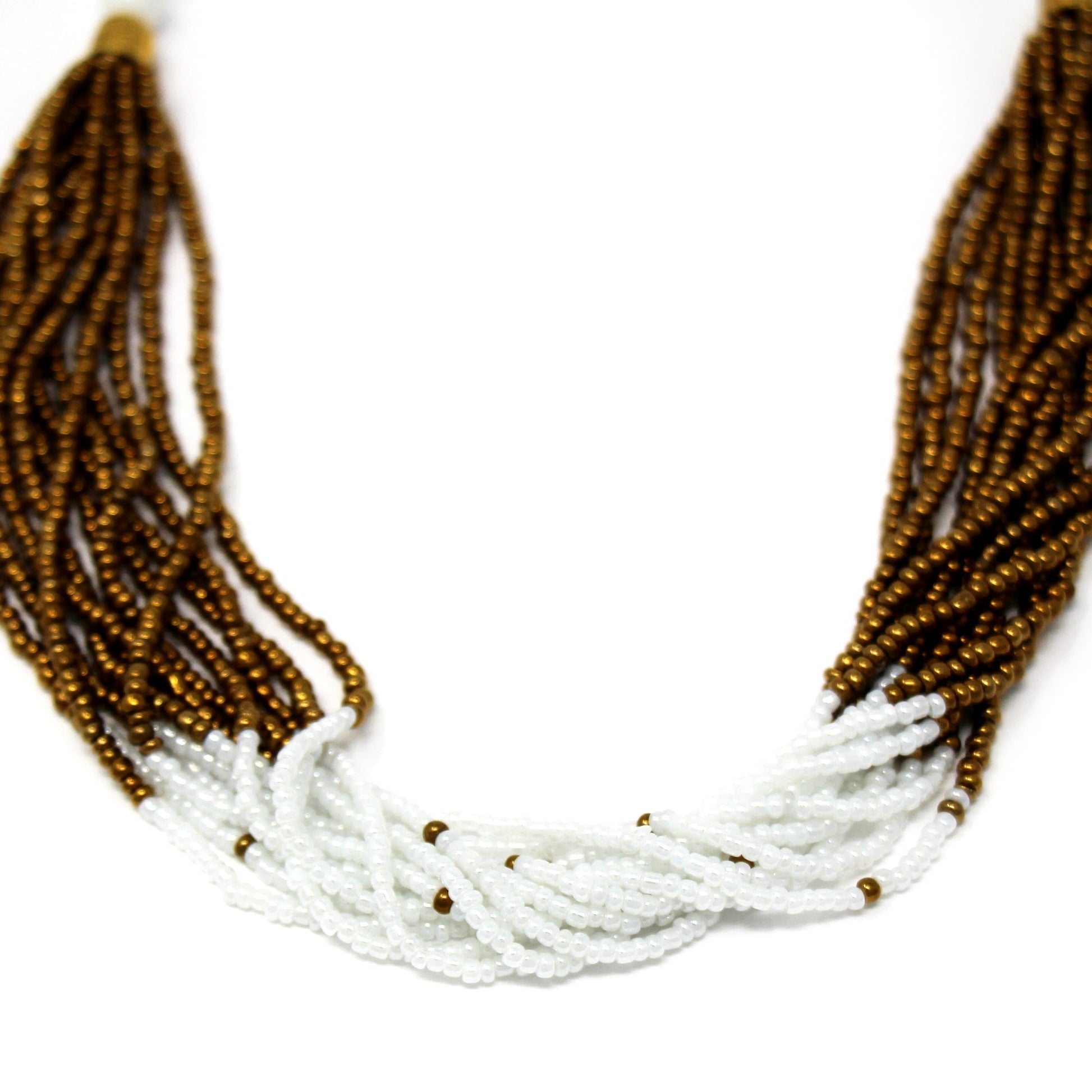 Multistrand Maasai Bead Necklace, White and Gold    Home Decor Supply | Online Retail | ShoreShopper.com