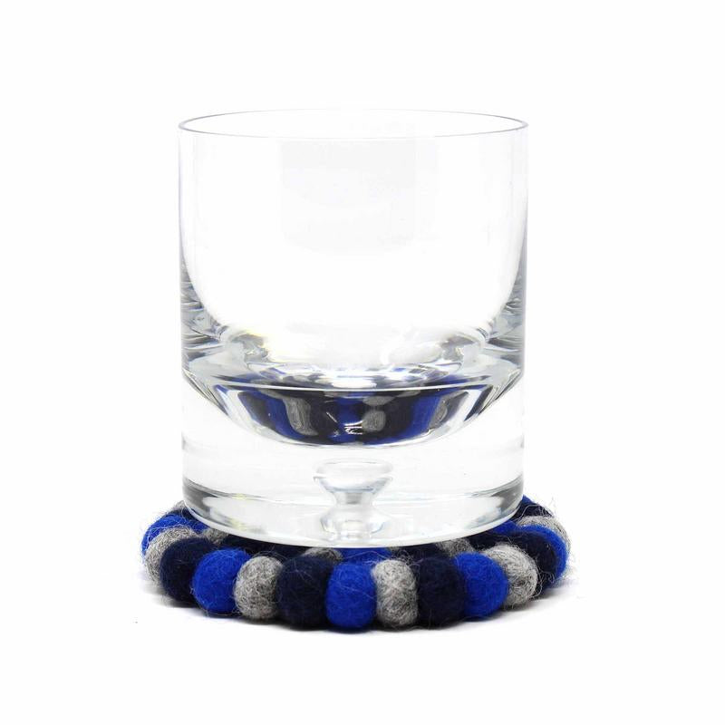 Hand Crafted Felt Ball Coasters from Nepal: 4-pack, Chakra Dark Blues - Global Groove (T)    Home Decor Supply | Online Retail | ShoreShopper.com