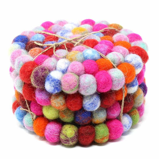 Hand Crafted Felt Ball Coasters from Nepal: 4-pack, Rainbow - Global Groove (T)    Home Decor Supply | Online Retail | ShoreShopper.com