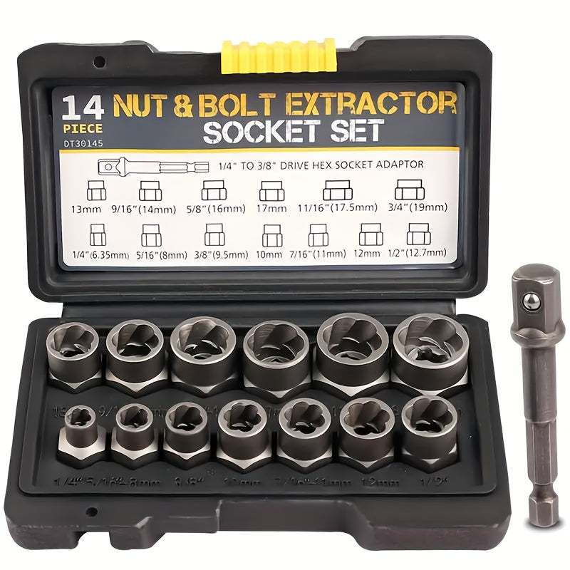 YCUPUP Nut Extractor Kit 14pcs Nut Removal Tool With 13 Bolts And Nut Removers, 1 Hex Socket Adapter For 1/4" To 3/8" Drives    Home Decor Supply | Online Retail | ShoreShopper.com