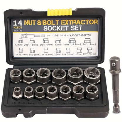 YCUPUP Nut Extractor Kit 14pcs Nut Removal Tool With 13 Bolts And Nut Removers, 1 Hex Socket Adapter For 1/4" To 3/8" Drives    Home Decor Supply | Online Retail | ShoreShopper.com