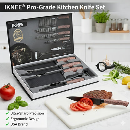 Professional 6pcs Kitchen Knife Set - Chef's Knife, Slicing Knife, Scraper, and Scissors - High Carbon Stainless Steel with Ultra-Sharp Blades, Non-Stick Ergonomic Wooden Handles - Ideal for Home, Travel, and Gift Box Set    Home Decor Supply | Online Retail | ShoreShopper.com