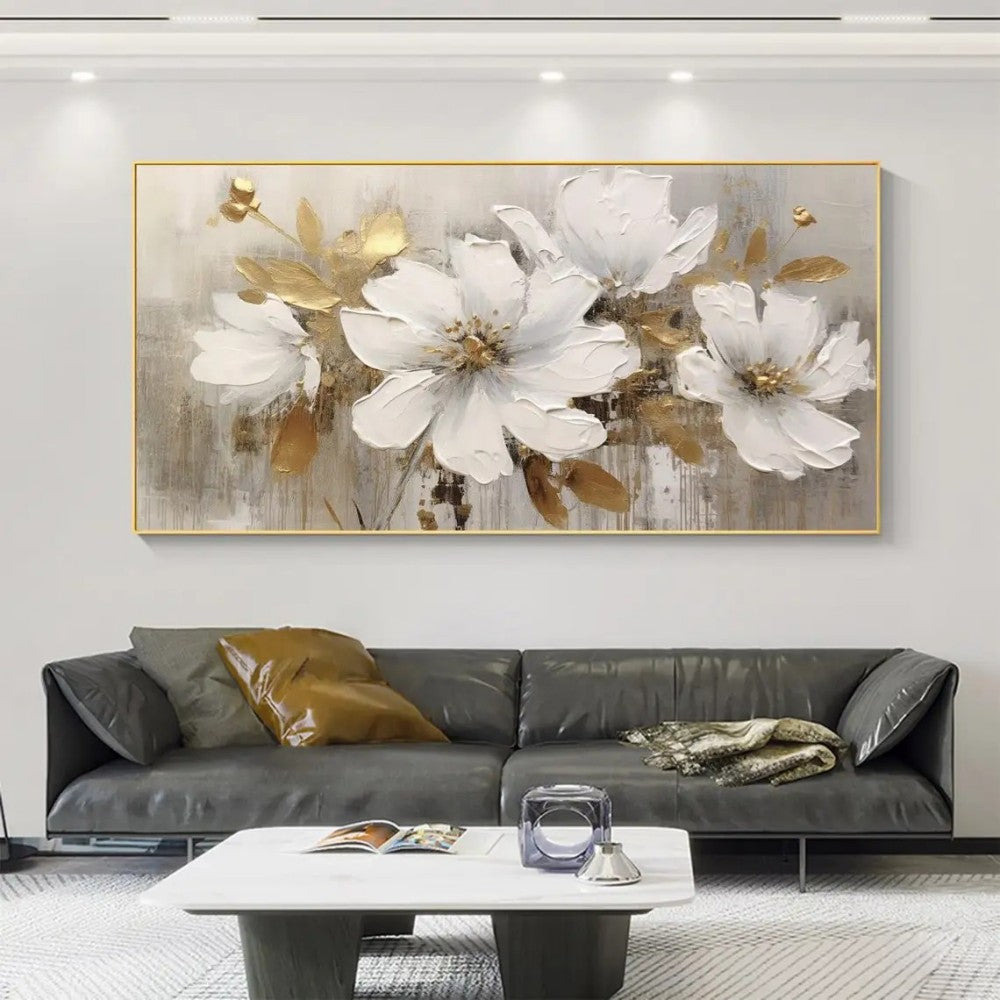Abstract Flower Oil Painting On Canvas Large Wall Art Minimalist Floral Art Handmade Painting White Modern Home Decor For Living Room    Home Decor Supply | Online Retail | ShoreShopper.com
