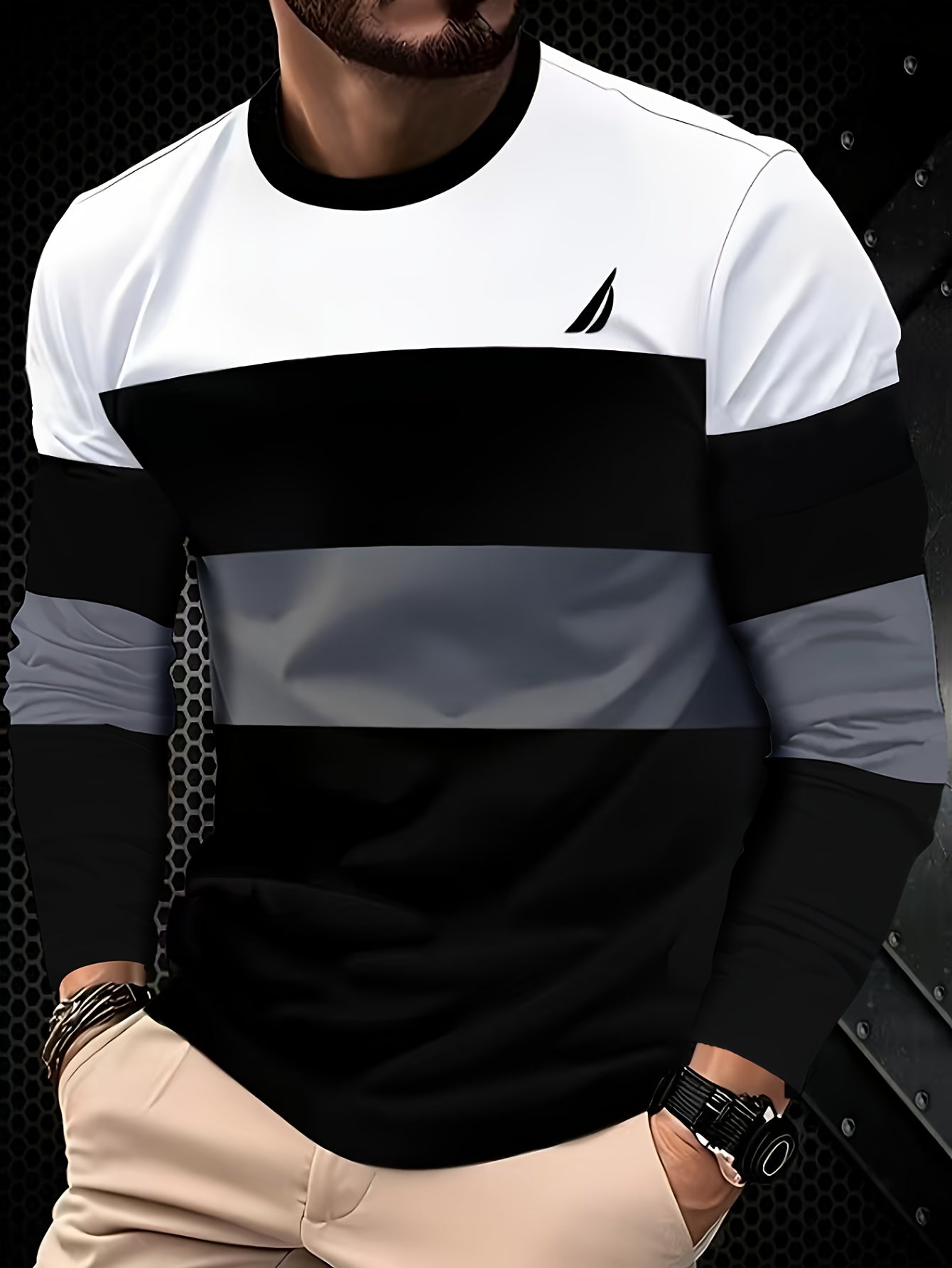 Men's & Teens Long Sleeve T-Shirt with Full-Body Striped Print - Black & White All-Season Casual Crew Neck Shirt, Suitable for Dad Gifts, Christmas Presents, Year-Round Wear - Machine Washable Digital Print Underwear    Home Decor Supply | Online Retail | ShoreShopper.com