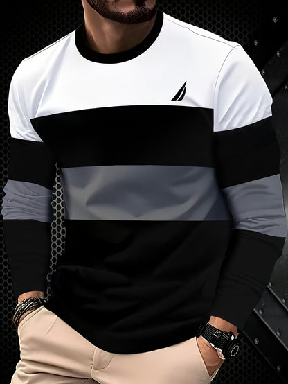 Men's & Teens Long Sleeve T-Shirt with Full-Body Striped Print - Black & White All-Season Casual Crew Neck Shirt, Suitable for Dad Gifts, Christmas Presents, Year-Round Wear - Machine Washable Digital Print Underwear    Home Decor Supply | Online Retail | ShoreShopper.com