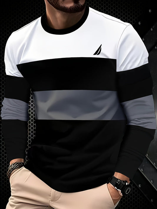 Men's & Teens Long Sleeve T-Shirt with Full-Body Striped Print - Black & White All-Season Casual Crew Neck Shirt, Suitable for Dad Gifts, Christmas Presents, Year-Round Wear - Machine Washable Digital Print Underwear    Home Decor Supply | Online Retail | ShoreShopper.com