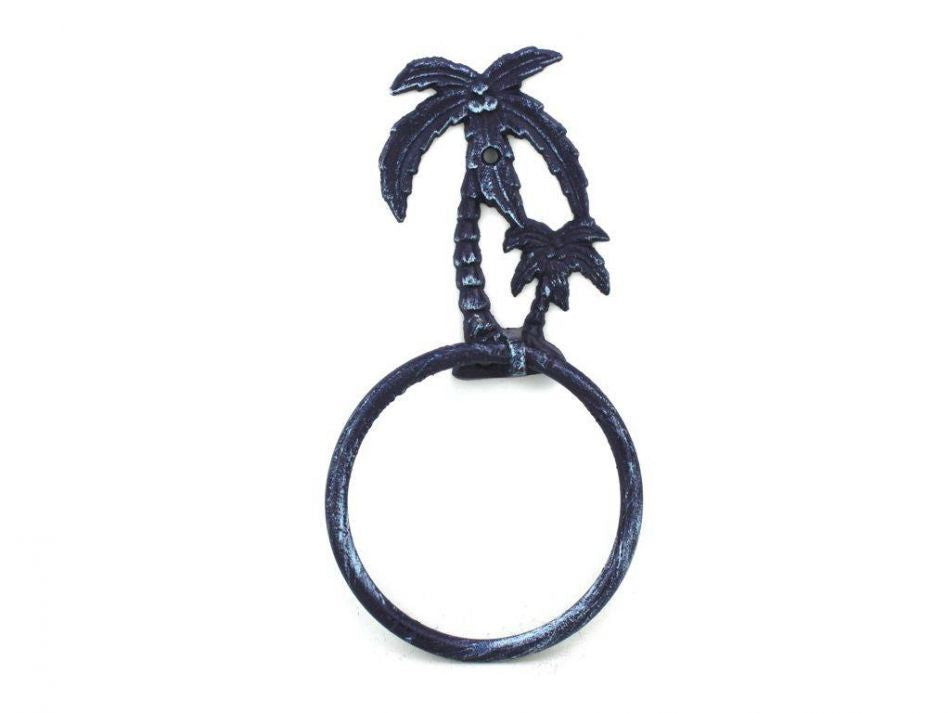 Rustic Dark Blue Cast Iron Palm Tree Towel Holder 9""    Home Decor Supply | Online Retail | ShoreShopper.com