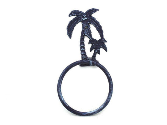 Rustic Dark Blue Cast Iron Palm Tree Towel Holder 9""    Home Decor Supply | Online Retail | ShoreShopper.com