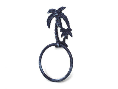 Rustic Dark Blue Cast Iron Palm Tree Towel Holder 9""    Home Decor Supply | Online Retail | ShoreShopper.com